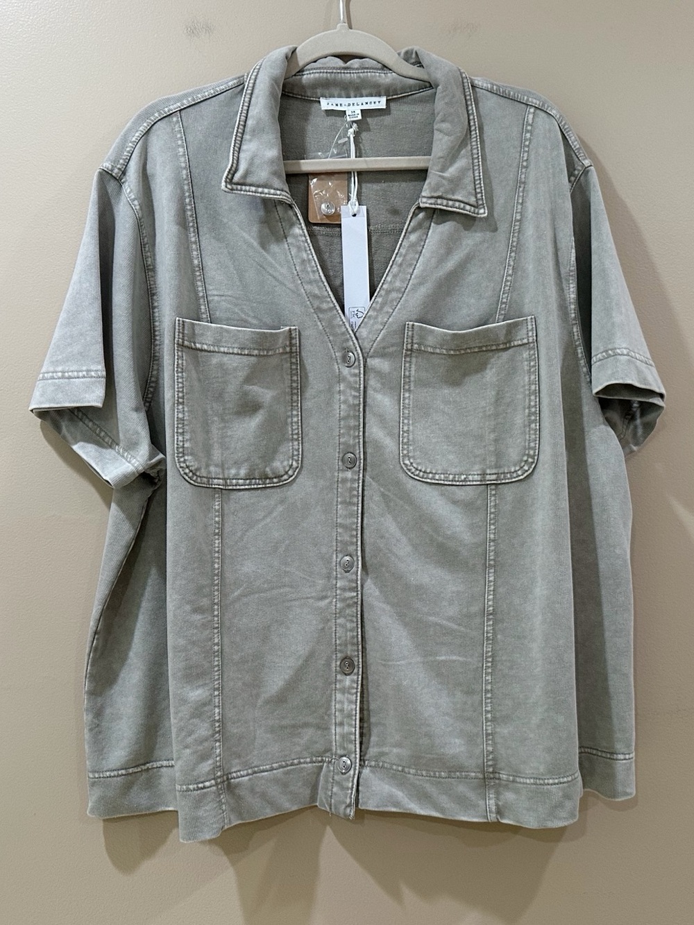 Jane And Delancey Button Down Top Gray Acid Wash Knit Utility Shacket Womens 3X